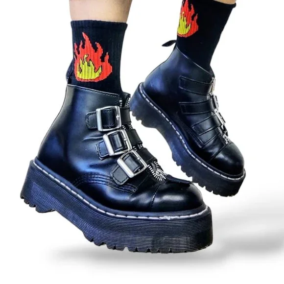 Doctor Martens extremely rare Agyness Deyn straps platform leather creepers boot